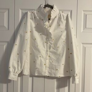 Sézane Chlo White Blouse with Gold hearts
